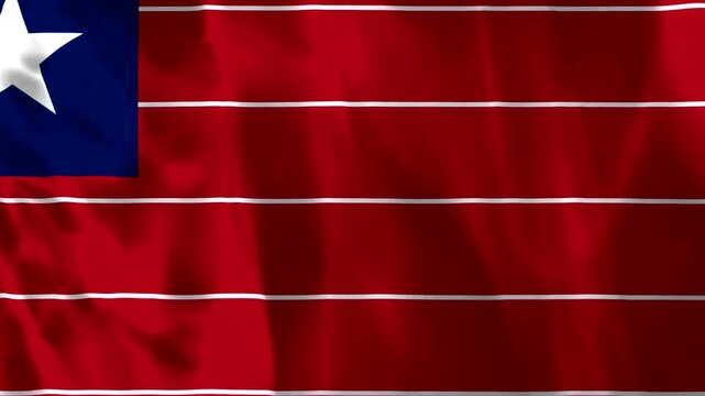 Waving flag of Liberia featuring red and white stripes with a blue square and white star
