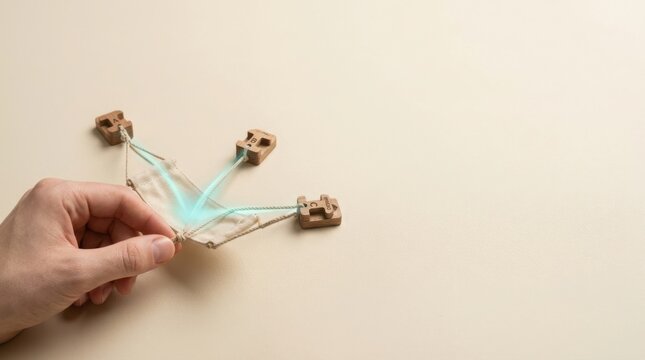 Person holding the string of a toy to depict risk diversification and support system distribution for balance and stability