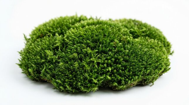 Fresh green forest moss patch isolated on white background