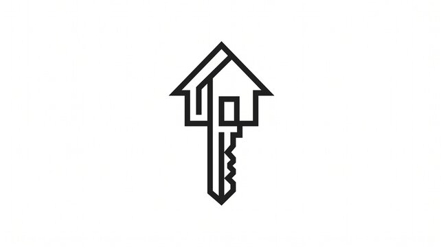 Minimalist Real Estate House Key Line Art Logo Icon Vector for Property Ownership and Mortgage Business