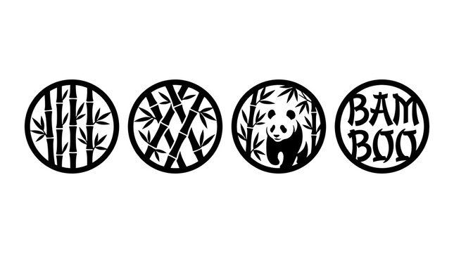 Bamboo and panda circle icons with modern typography.