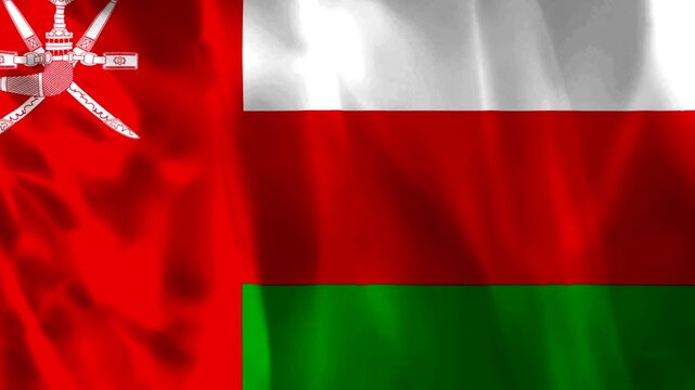 Waving flag of Oman with detailed fabric texture and national emblem