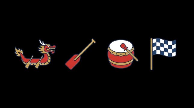 Dragon boat racing festival icon set.