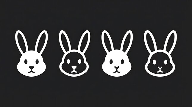 Four cute rabbit head icons in black and white.