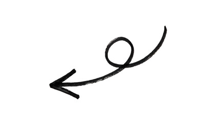 Naklejka premium Curly Arrow Hand Drawn Black curly arrow hand drawn shape pointing left for direction pointer guide navigation and symbol on transparent background Set against a pure solid white background