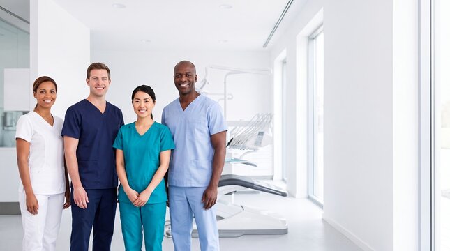 dental team dentists clinic healthcare portrait diversity professionals teamwork staff stand together in a bright modern practice for recruitment diversity teamwork and trusted healthcare campaigns
