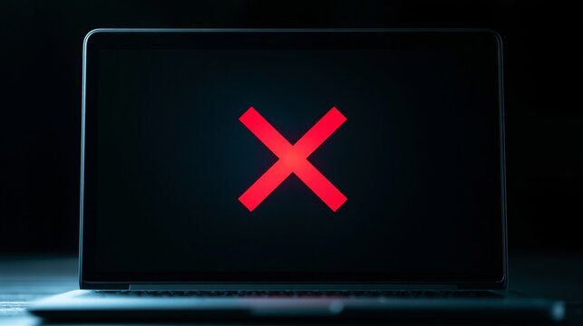 Laptop screen displaying red error cross