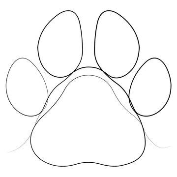 Continuous Line Art Paw Print Vector Illustration Isolated on White Background