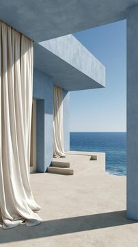 Modern minimalist architecture meets vast open sea