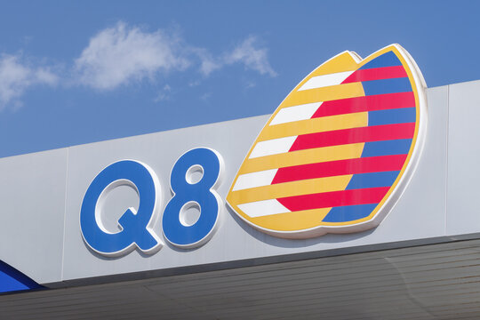 The sign for Q8 is seen at a petrol station in Imperia, Italy - September 28, 2022
