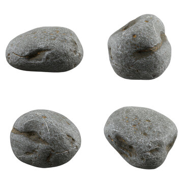 Four river stones in different angles isolated on transparent background