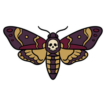 Death's-head moth with open wings, Gothic Vintage Halloween vector illustration.