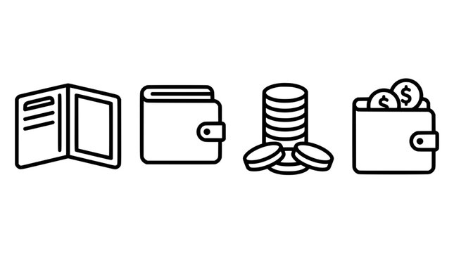 Financial and banking icons set displaying wallets money folders and stacks of coins for accounting investment and wealth management concepts with accounting, business