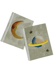 Celestial Moon and Saturn Vintage Book Watercolor Illustration for Astrology, Tarot, Mystical and Spiritual Aesthetic Design Clipart Bundle © handdrawn