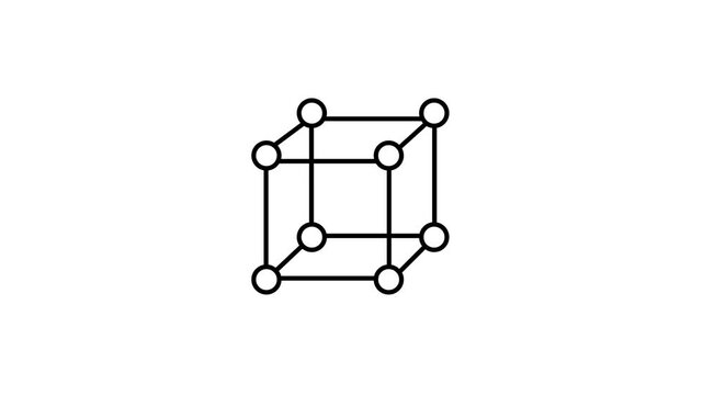 Animated 3D Wire frame Cube Icon. animated 3D wire frame cube with connected node points on a white background.