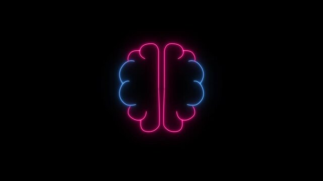 Glowing Neon Brain Animation on black background.