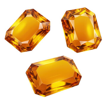 Three orange gemstones isolated on transparent background