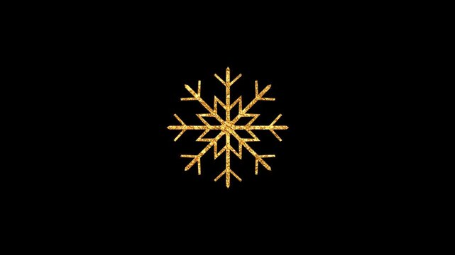 Rotating Gold Snowflake, Sparkling Isolated Alpha Channel Loop Animation for Christmas, Winter & Holiday Videos, 3d golden snow flake social media overlay motion design element