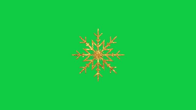 Rotating Golden Snowflake, Sparkling Isolated Green Screen Loop Animation for Christmas, Winter & Holiday Videos, 3d golden snow flake social media overlay motion design element