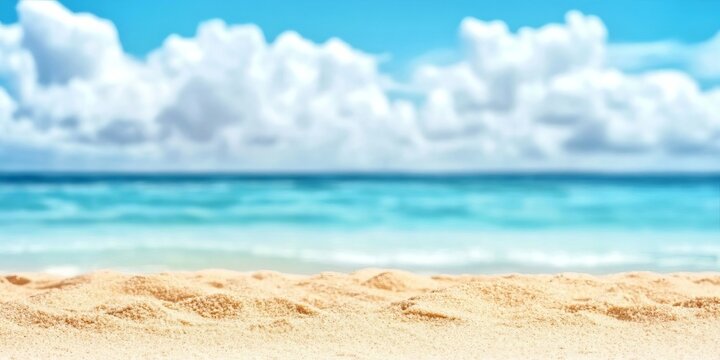 Serene Summer Beach Scene Featuring Close-Up Texture of Golden Sand and Beautiful Ocean Waves