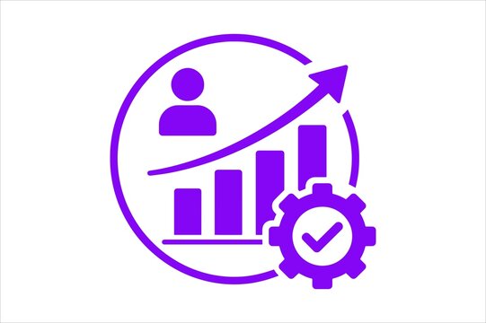 Purple productivity growth and workflow process success icon with productivity