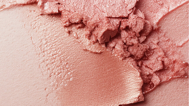 Pink cosmetic powder and creamy blush creating a textured, shimmering beauty background for makeup and skincare concepts