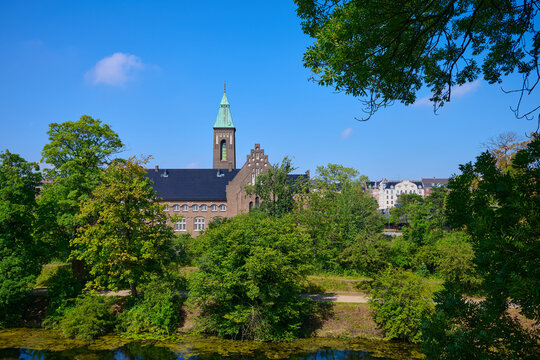 Exterior view of the Christian church of Svenska Gustafskyrkan in Copenhagen, Denmark.
