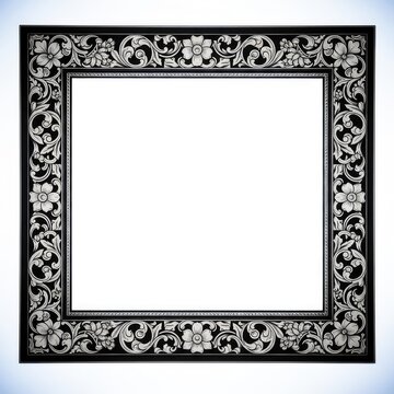 Elegant vintage frame featuring intricate black and white floral ornaments. Perfect for classic photography or sophisticated border designs, certificate, art, classic