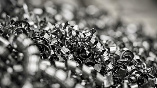 Metal shavings pile macro shot industrial manufacturing background