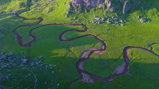 Landscape in Aguas Tuertas in the Hecho Valley on the Arag&oacute;n Subord&aacute;n River in the Western Valleys Natural Park. La Jacetania region, Huesca, Aragon, Spain, Europe.