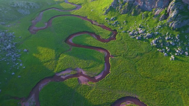 Landscape in Aguas Tuertas in the Hecho Valley on the Arag&oacute;n Subord&aacute;n River in the Western Valleys Natural Park. La Jacetania region, Huesca, Aragon, Spain, Europe.