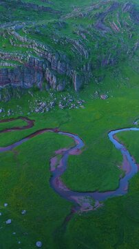 Landscape in Aguas Tuertas in the Hecho Valley on the Arag&oacute;n Subord&aacute;n River in the Western Valleys Natural Park. La Jacetania region, Huesca, Aragon, Spain, Europe.