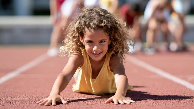 Girl smiling at start line of track race