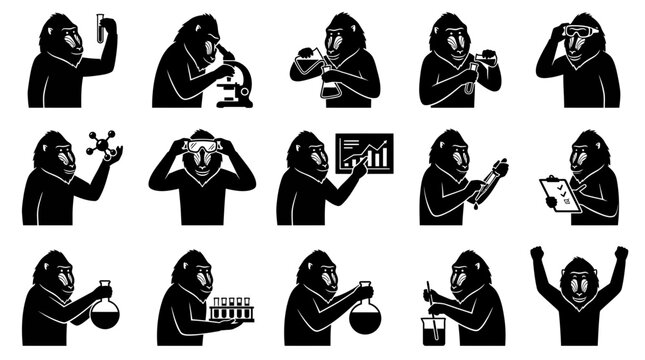 Gorilla scientist businessman worker mascot silhouette vector set