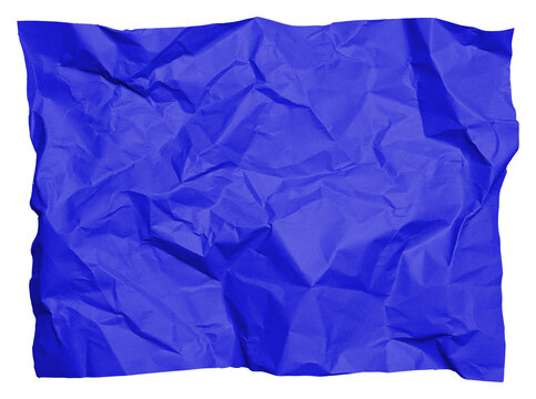 Texture of crumpled blue paper with creases and folds on isolated background.