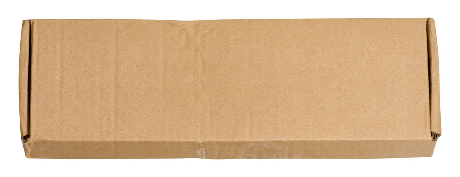 Rectangular long kraft cardboard box on isolated background.