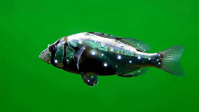 Lanternfish Gliding Gracefully Through Vibrant Green Underwater Environment Highlighting Bioluminescence in 4K Video