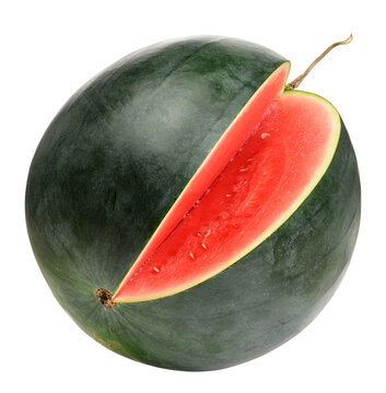 Ripe dark watermelon with a deep cut revealing juicy red flesh