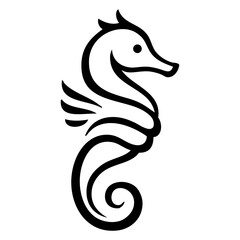 Logotipo de vida marina. Icono con dibujo sencillo con líneas de un caballito de mar visto de perfil	