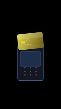 Contactless card tap payment terminal portrait animation with transparent background