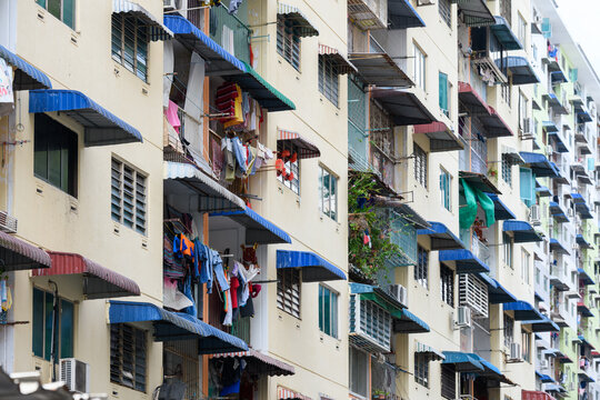 Low cost housing facades with windows in Penang Island