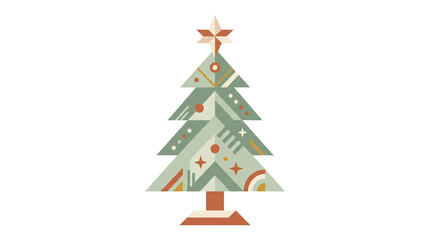 Obraz premium Minimalist geometric Christmas tree illustration with retro muted colors and abstract ornaments