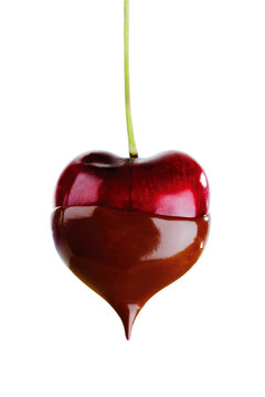 Heart cherry dipped in chocolate sauce
