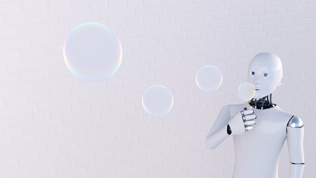Robot blowing soap bubbles, 3d rendering