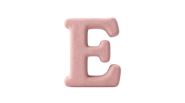Pink clay letter E, soft ceramic alphabet character, matte textured uppercase initial for nursery decor and creative branding isolated PNG with Transparent Background