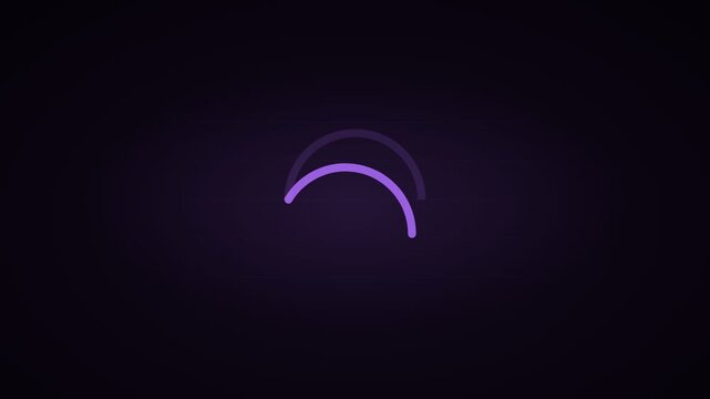 Purple neon loading icon animation, glowing circular progress bar on dark background, minimalist digital buffering interface element