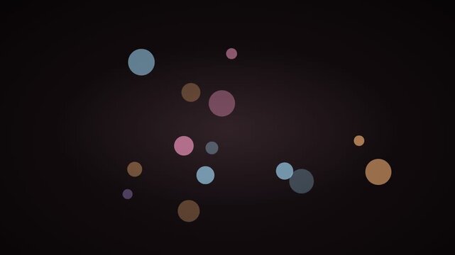 Minimalist abstract bokeh animation, floating pastel circles on dark background, soft geometric motion graphics for video transitions