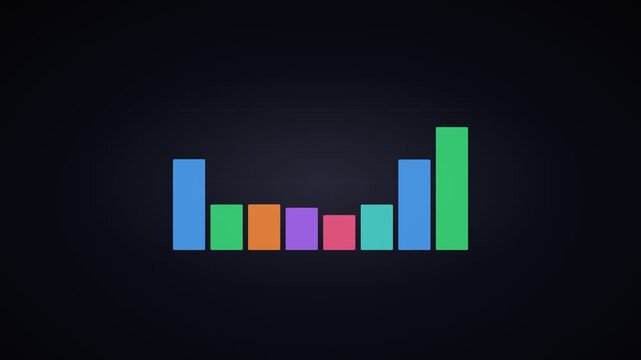 Colorful digital bar chart animation, vibrant financial data graph on dark background, modern business analytics visualization
