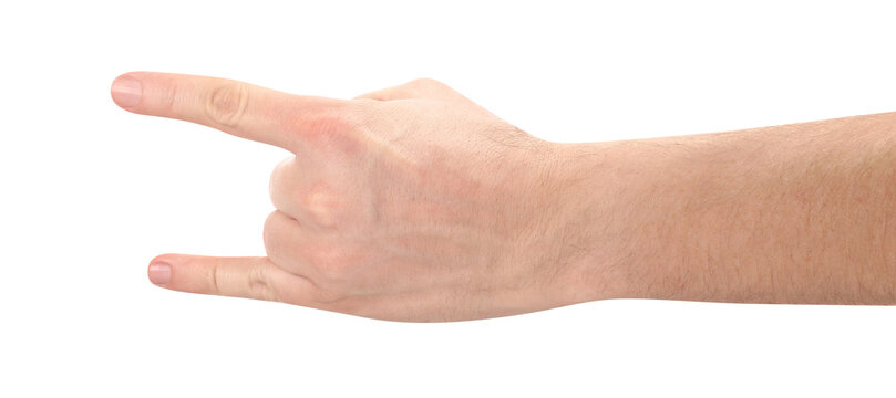 Male hand making horn fingers sign, isolated on transparent cutout background