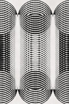 Black and white geometric op art with optical illusion ripple effect